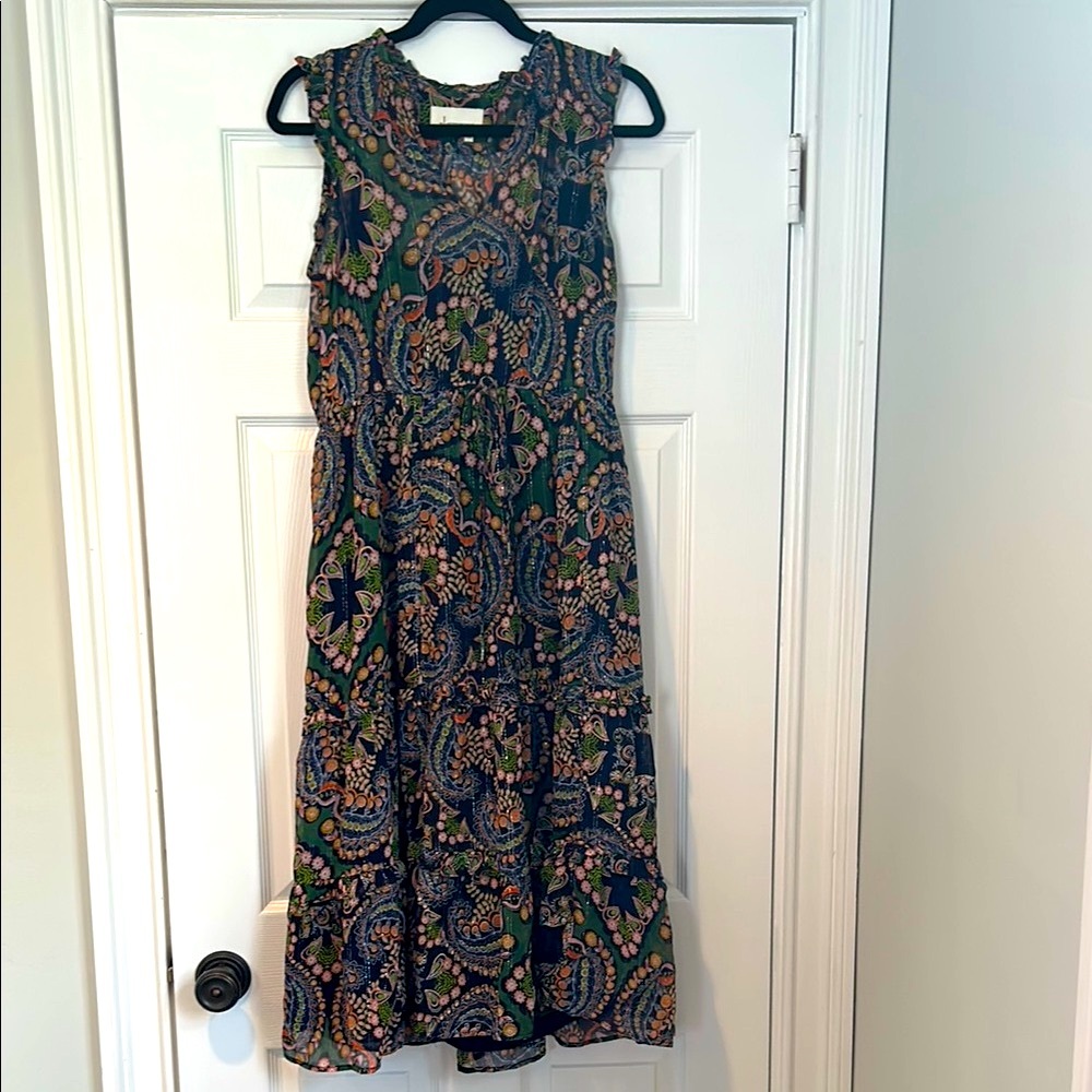 Anthropologie Green and Blue Sleeveless Midi Sundress